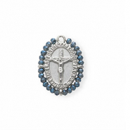 Colgantes Acero Inox óvalo con crucifijo Plateado-azul