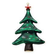 Colgantes Acero Inox con esmalte árbol navideño Dorado-verde oscuro-marrón-rojo-blanco