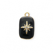 Colgantes Acero Inox con esmalte y strass rectángulo con estrella Dorado-negro-cristal