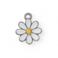 Colgantes Acero Inox con esmalte margarita Plateado-blanco-naranja