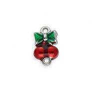 Fornituras Acero Inox entrepieza con esmalte cerezas con lazo Plateado-rojo-verde