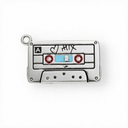 Colgantes Acero Inox con esmalte cinta de casete Plateado-azul claro-rojo