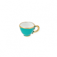 Colgantes Acero Inox con esmalte taza de té Dorado-verde teal