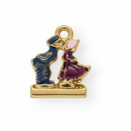 Colgantes Acero Inox con esmalte pareja besándose Dorado-azul-púrpura