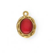 Colgantes Acero Inox con esmalte óvalo Dorado-rojo