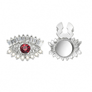 Cubrebotones ojo con strass e imitación de perlas Plateado-rojo-cristal-blanco