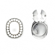 Cubrebotones óvalo con imitación de perlas Plateado-blanco
