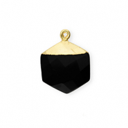 Colgante de piedra natural Calcedonia hexágono Negro-dorado