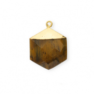 Colgante de piedra natural Ojo de tigre hexágono Marrón dorado-dorado