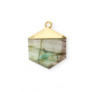 Colgante de piedra natural Labradorita hexágono Gris-dorado