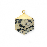 Colgante de piedra natural Jaspe Dálmata hexágono Greige-negro-dorado