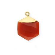 Colgante de piedra natural Calcedonia hexágono Naranja quenmado-dorado