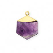 Colgante de piedra natural Amatista hexágono Púrpura-dorado