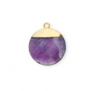 Colgante de piedra natural Amatista redondos Púrpura-dorado