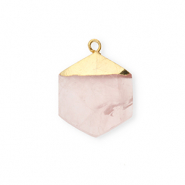 Colgante de piedra natural Cuarzo hexágono Rosa claro-dorado