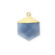 Colgante de piedra natural Calcedonia hexágono Azul denim-dorado