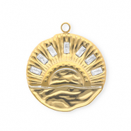 Colgantes Acero Inox con strass redondos con puesta de sol Dorado-cristal