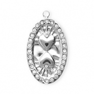Colgantes Acero Inox con strass &oacute;valo con corazones Plateado-cristal