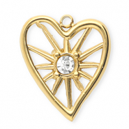 Colgantes Acero Inox con strass coraz&oacute;n Dorado-cristal