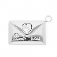 Colgantes Acero Inox con strass sobre "Love you" Plateado-cristal