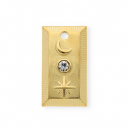 Colgantes Acero Inox con strass rect&aacute;ngulo con luna y estrella Dorado-cristal