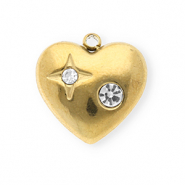 Colgantes Acero Inox con strass coraz&oacute;n Dorado-cristal