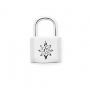 Colgantes Acero Inox con strass candado con estrella Plateado-cristal
