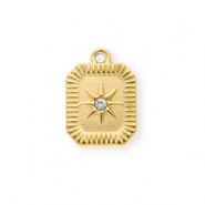 Colgantes Acero Inox con strass cct&aacute;gono alargado Dorado-cristal