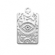 Colgantes Acero Inox con strass rect&aacute;ngulo con ojo Plateado-cristal