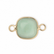 Colgantes de piedra natural entrepiezas 12x12mm Verde jade gris&aacute;ceo-dorado
