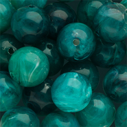 Abalorios acr&iacute;lico 14 mm redondos Verde teal-multicolor-blanco m&aacute;rmol