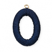 Colgantes acrílicos con hilo macramé óvalo Azul oscuro metálico-dorado