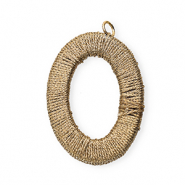 Colgantes acrílicos con hilo macramé óvalo Beige champagne metálico-dorado