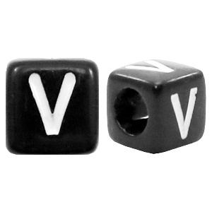 Abalorios alfabeto acr&iacute;lico letra V negro