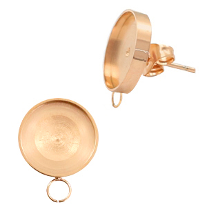 Pendientes base Polaris acero inox (con anilla horizontal) y engaste para cabuch&oacute;n 12mm Oro rosado