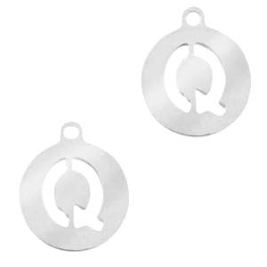 Colgantes acero inox 10mm moneda letra Q Plateado