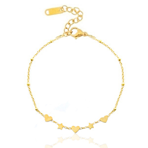 Pulseras Acero Inox corazones & estrellas Dorado