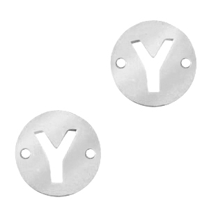Colgantes acero inox entrepieza redondo 10mm moneda letra  Y Plateado