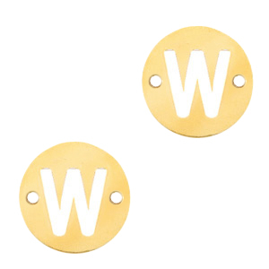Colgantes acero inox entrepieza redondo 10mm moneda letra  W Dorado