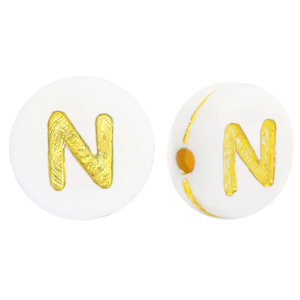 Abalorios letras acr&iacute;licas N Blanco-dorado