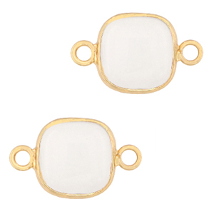 Colgantes de piedra natural Cuarzo Lechoso entrepiezas 12x12mm Blanco-dorado