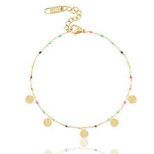 Pulseras tobillera acero inox monedas arco iris Dorado-multicolor