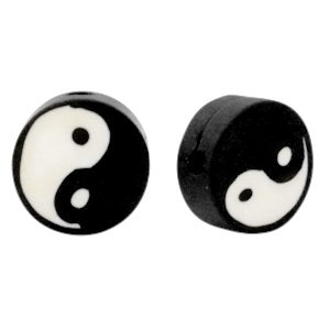 Abalorios de pol&iacute;meros Yin & Yang Negro-blanco