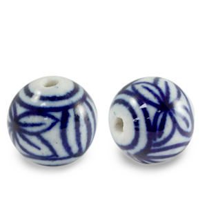 Abalorios de cer&aacute;mica 11mm blanco-azul de Delft