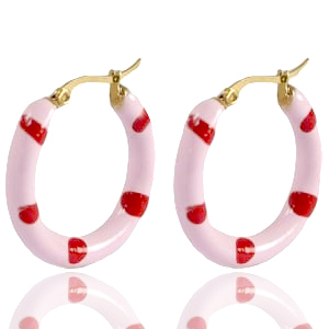 Pendientes Acero Inox criolla esmalte 26mm Rosa suave claro rojo-dorado