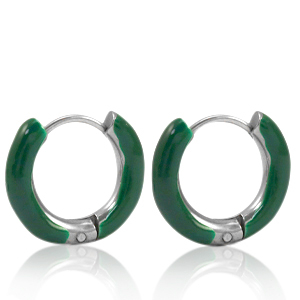 Pendientes Acero Inox criolla esmalte 16mm Verde sacramento-plateado