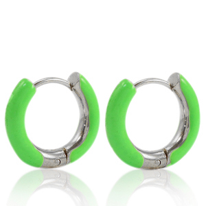 Pendientes Acero Inox criolla esmalte 16mm Verde brillante-plateado