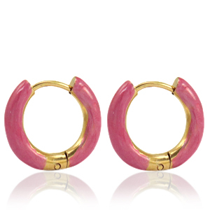Pendientes Acero Inox criolla esmalte 16mm Ponche rosa-dorado