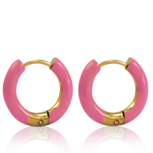 Pendientes Acero Inox criolla esmalte 16mm Rosa thulian-dorado
