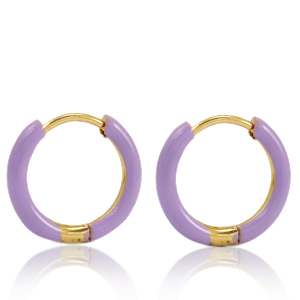 Pendientes Acero Inox criolla esmalte 14mm P&uacute;rpura lavanda-dorado